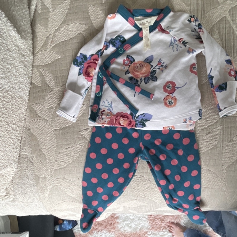 Matilda Jane Girls 0-3M 2pc Floral Long Sleeve Top & Polka Dot Pants Set